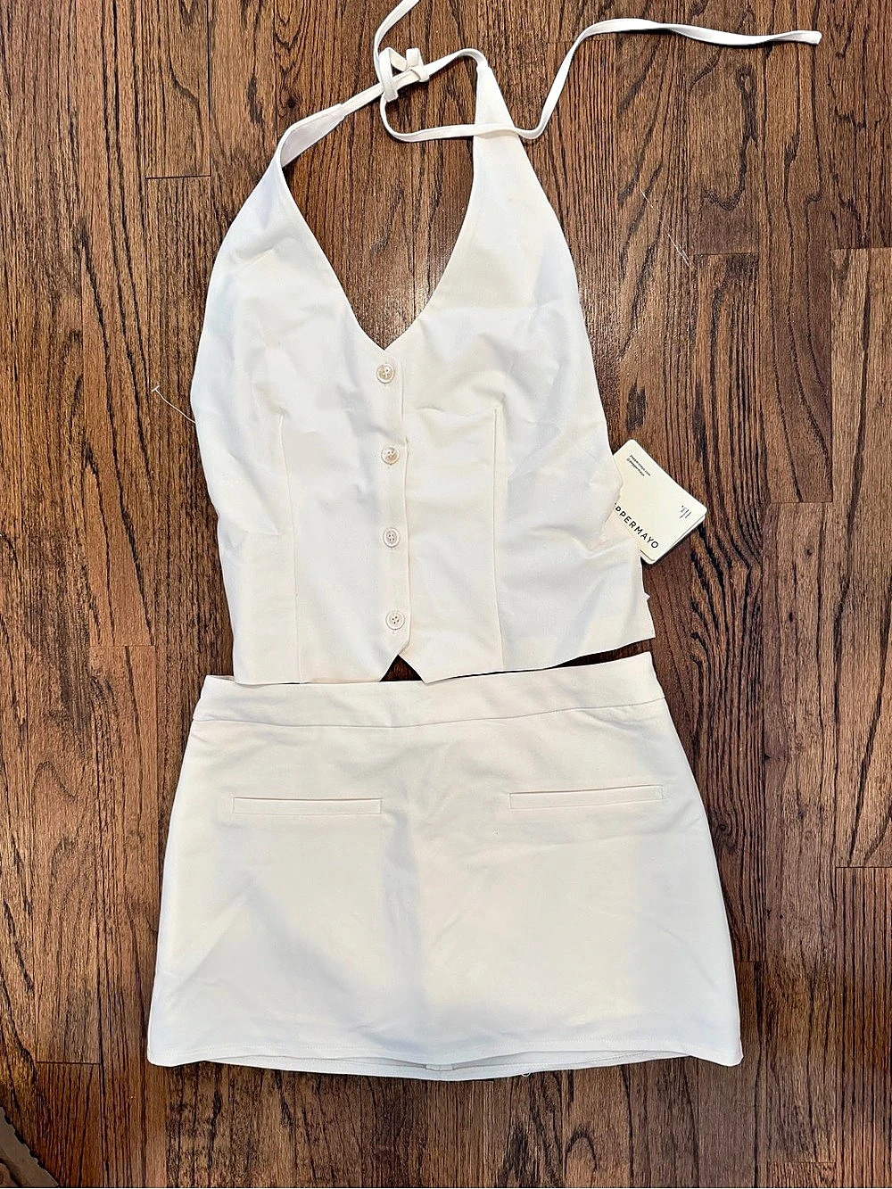 Peppermayo Sarah Halterneck Vest Top and Sarah Mini Skirt Mini Skirt Set White